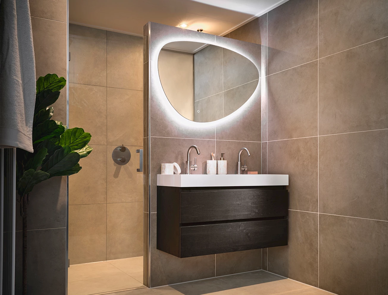 Kleine betonlook badkamers