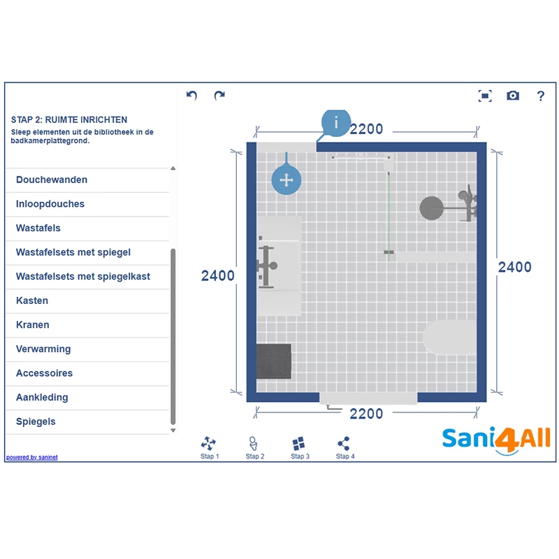 Stap 2 badkamer 3D-ontwerptool