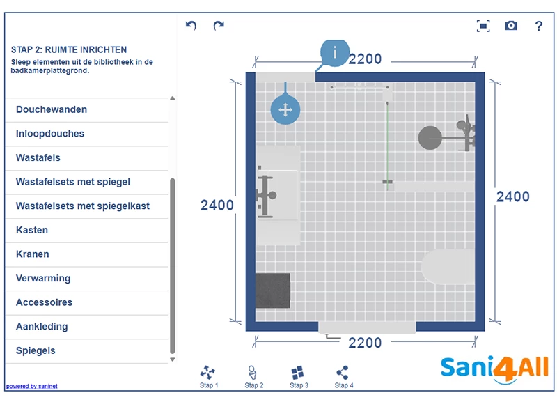 Stap 2 badkamer 3D-ontwerptool