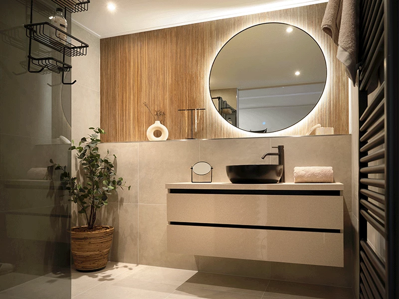 Houtlook keramische tegels badkamer