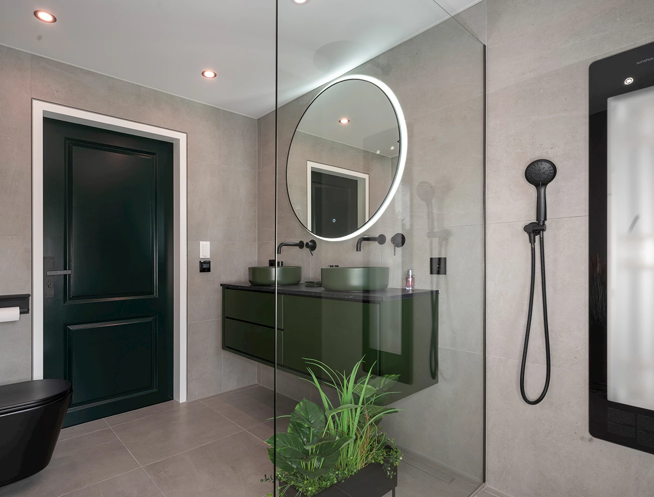 Industriële badkamer met betonlook tegels