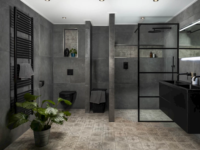 Moodboard betonlook badkamer