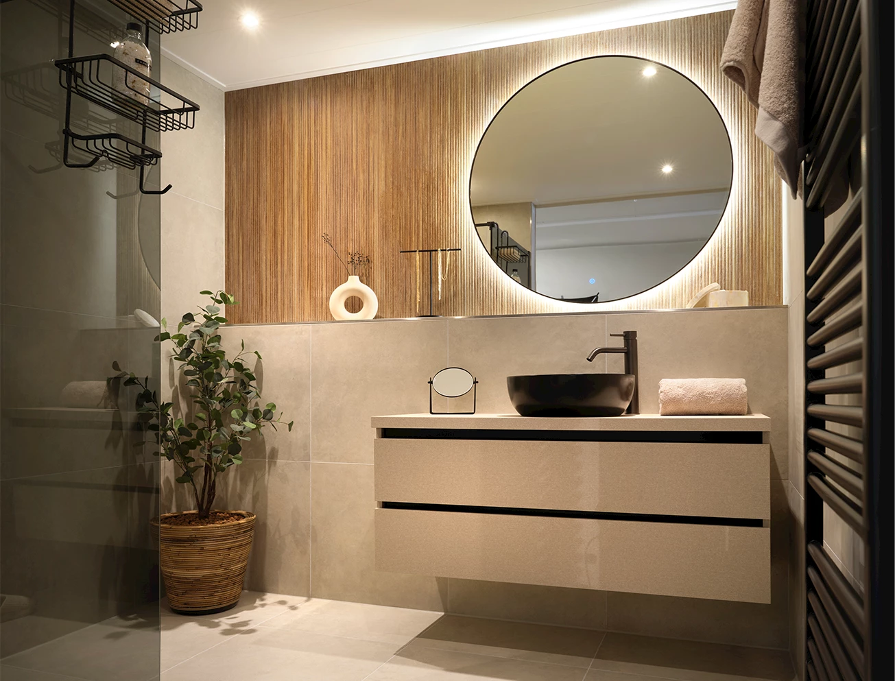 Houtlook wandtegels badkamer