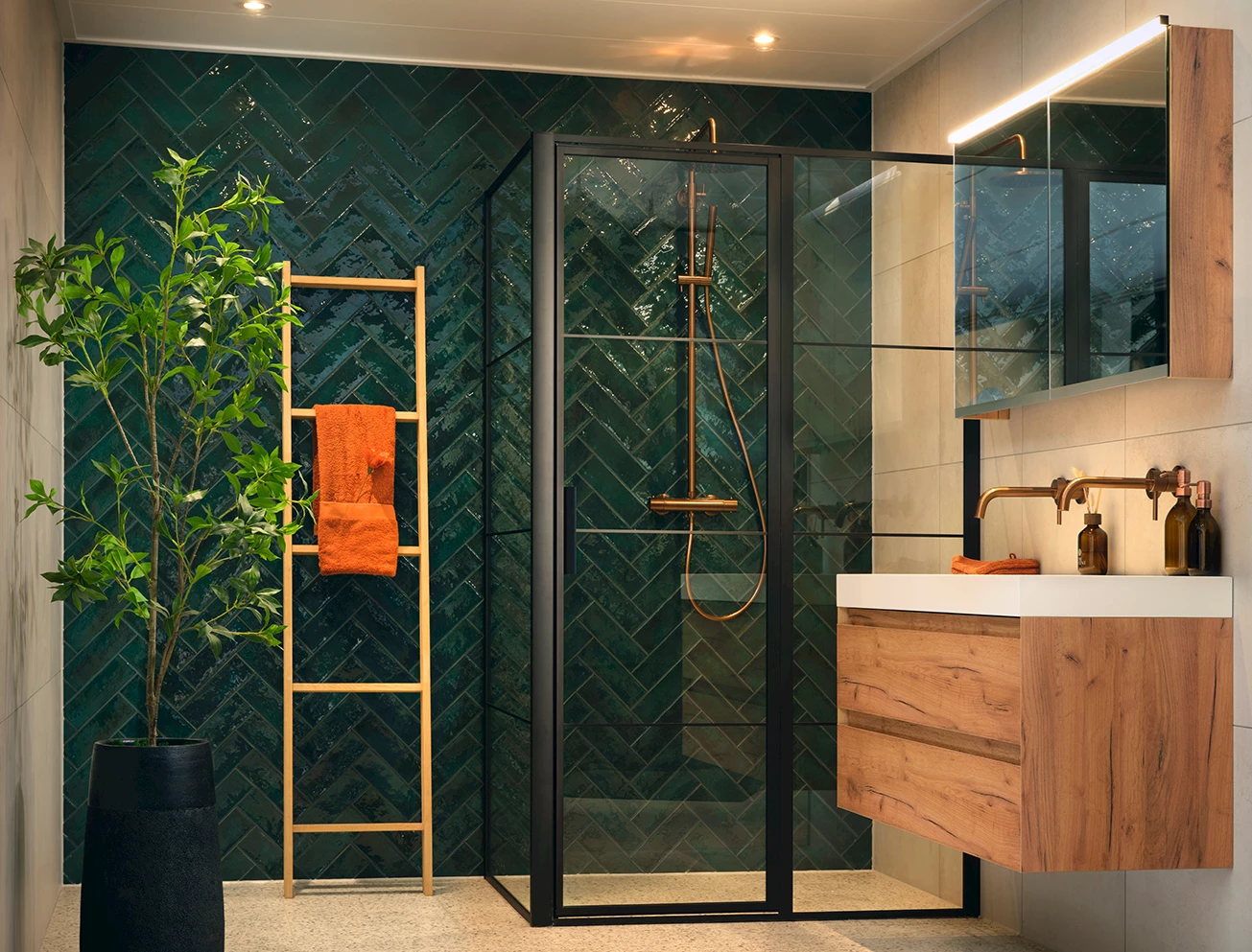 Groene visgraattegels