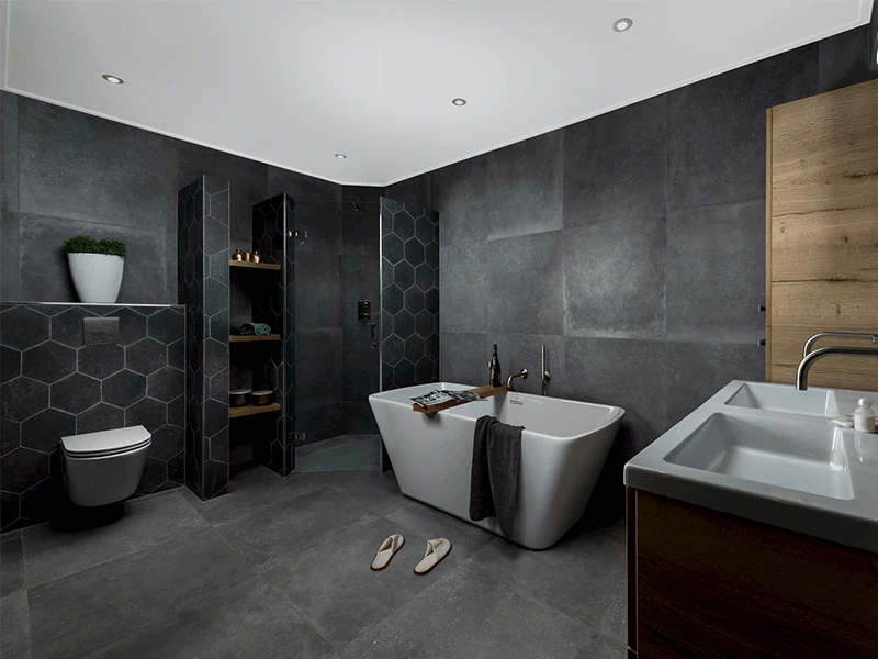 Antraciet keramische tegels badkamer